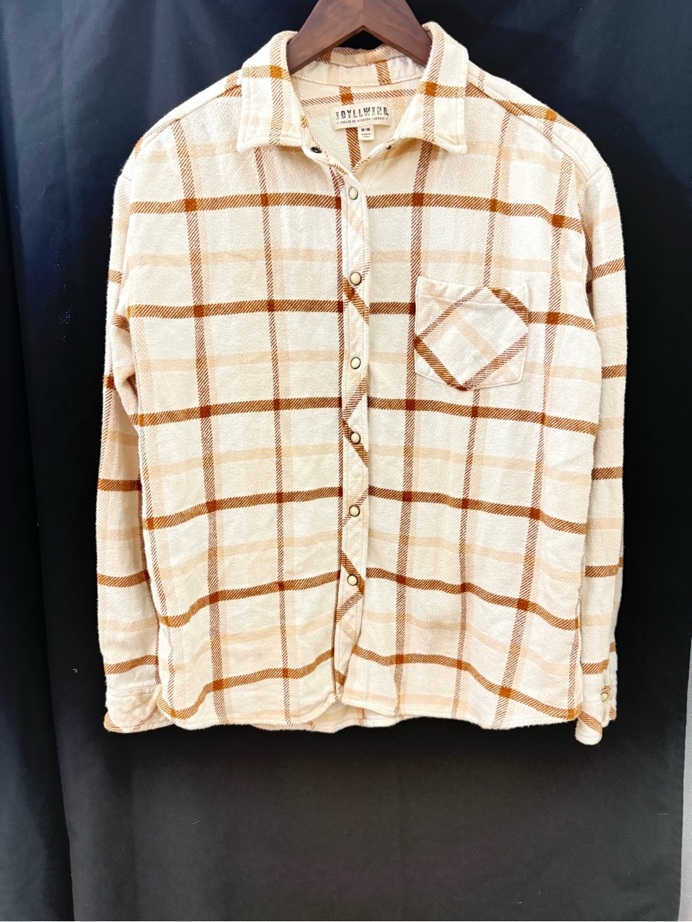 Idyllwind Miranda Lambert Plaid Pearl Snap Shirt Women’s M Cream Brown Western.